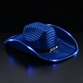 Personalized LED Light Up Flashing Blue Sequin Cowboy Hat - Pack of 20 Custom Hats