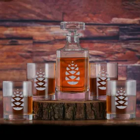 Pinecone Engraved Decanter and Glasses Gift Set