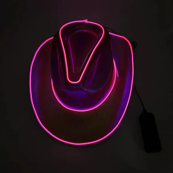 Pink EL WIRE Light Up Iridescent Space Cowboy Hat - Pack of 4 Hats