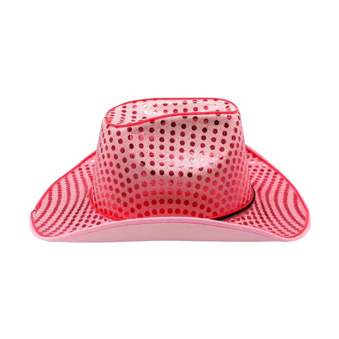 Pink Sequin LED EL Wire Cowboy Hat (Each)