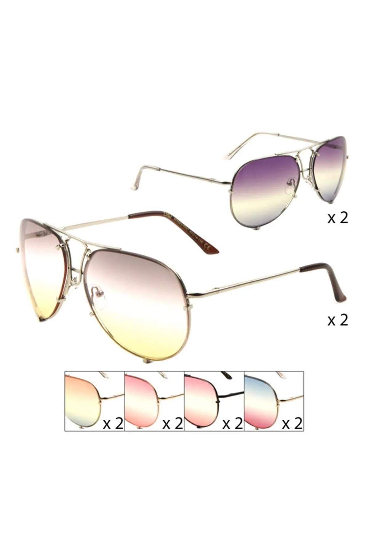 RIMLESS OCEANIC COLOR AVIATORS SPRING HINGE WHOLESALE BULK SUNGLASSES/12PCS