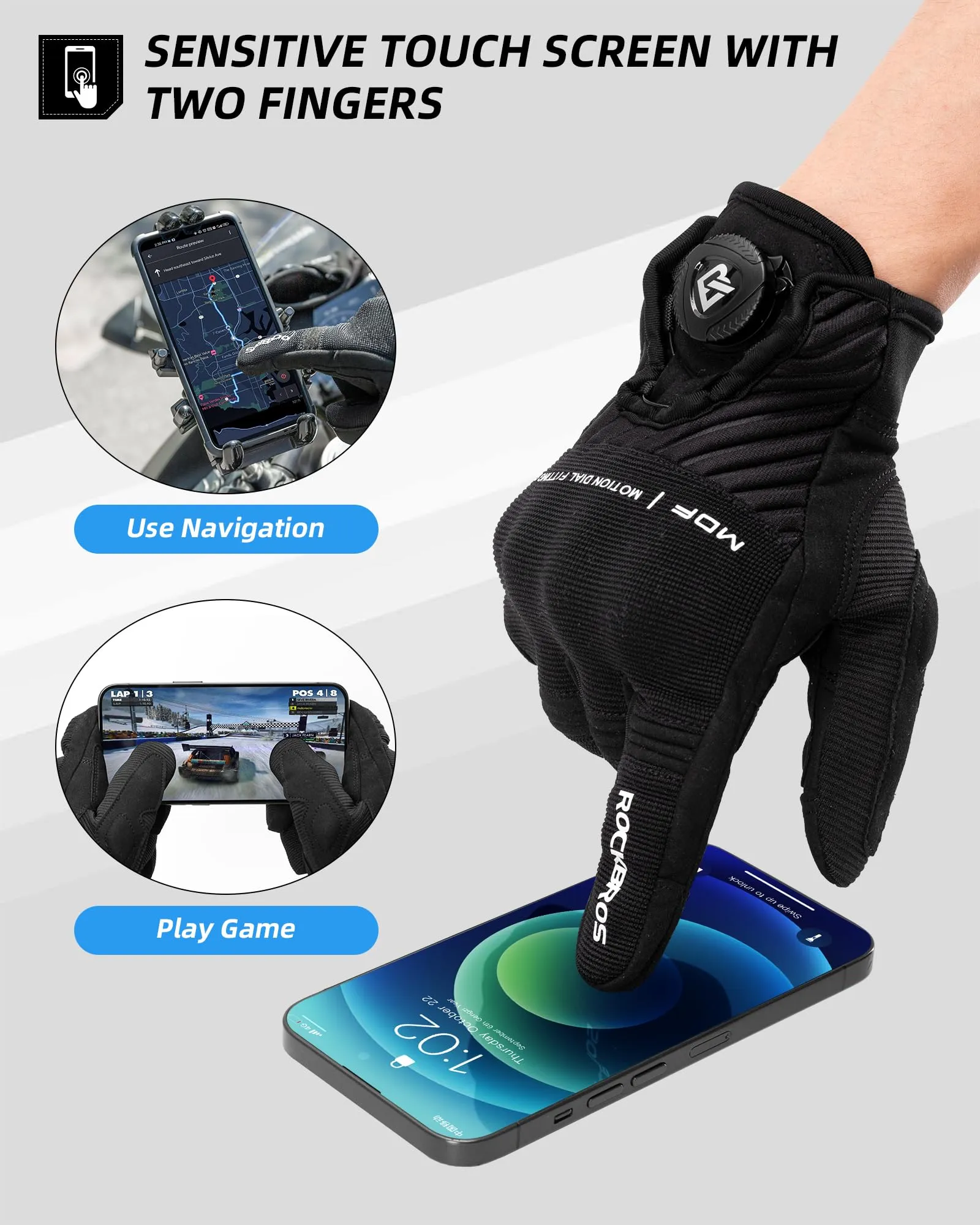 ROCKBROS Motorcycle Gloves for Men Women Touchscreen Hard Knuckles Breathable MTB