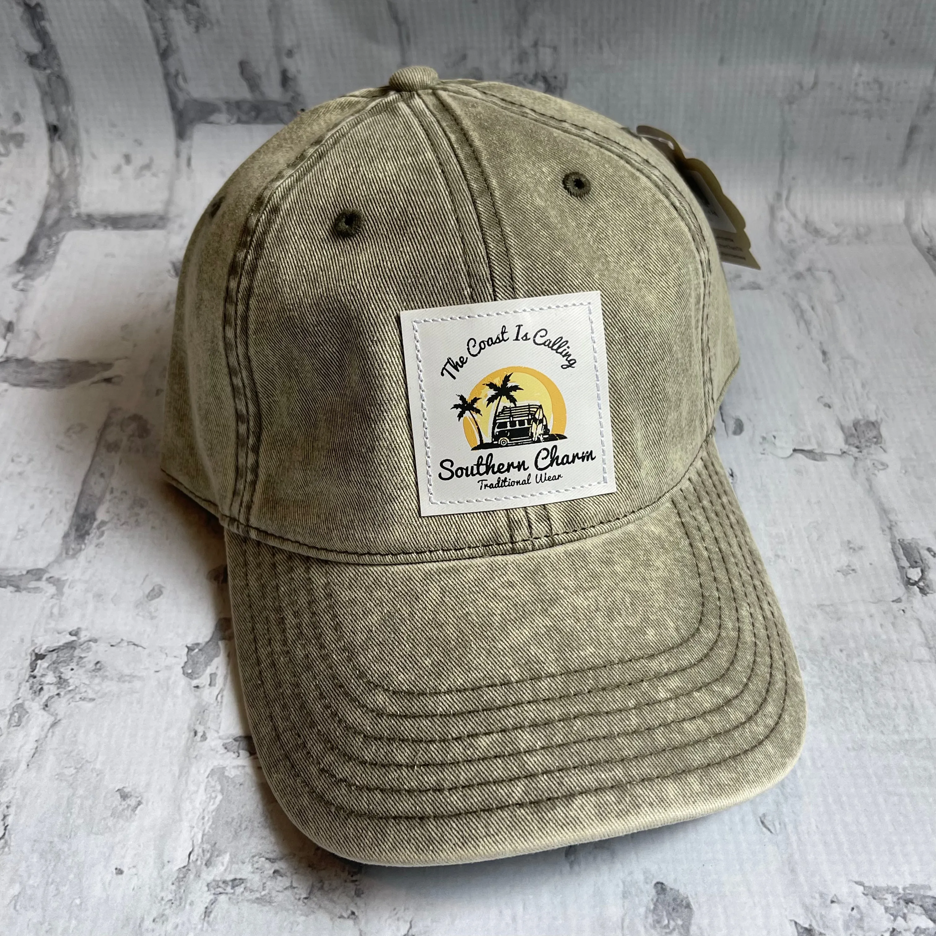 Southern Charm "Coast Is Calling" Hat - Light Olive with Leather Patch