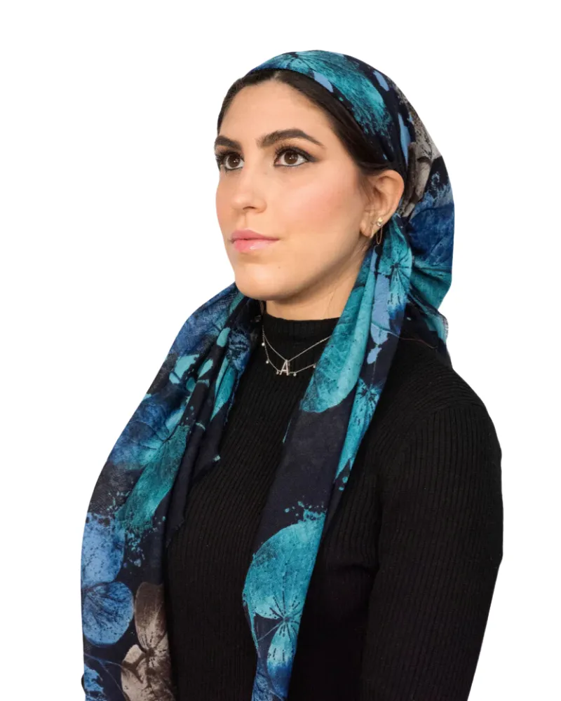 Tie Ur Knot Blue Floral Splatter Square Scarf