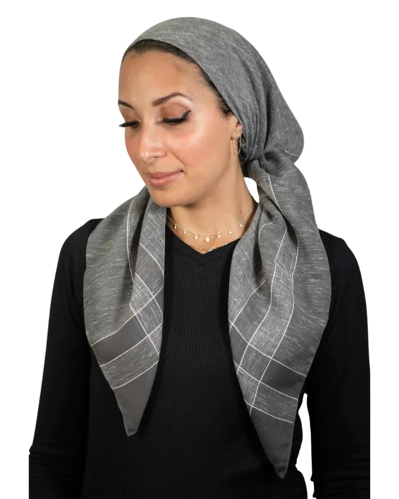 Tie Ur Knot Heather Grey Linen Adjustable Pre-Tied Bandanna with Full Non Slip Grip