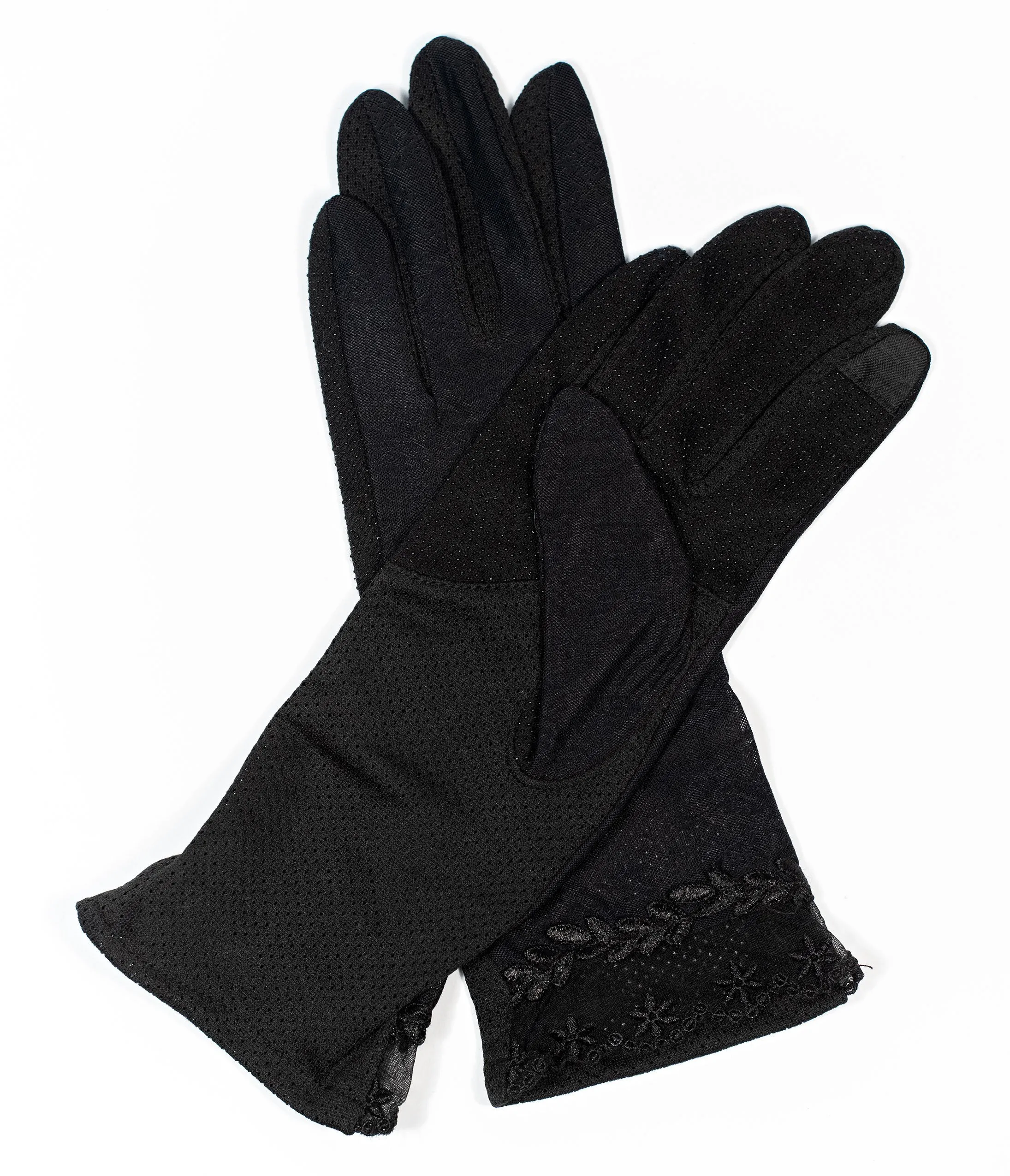 Unique Vintage Black Floral Mesh Gloves