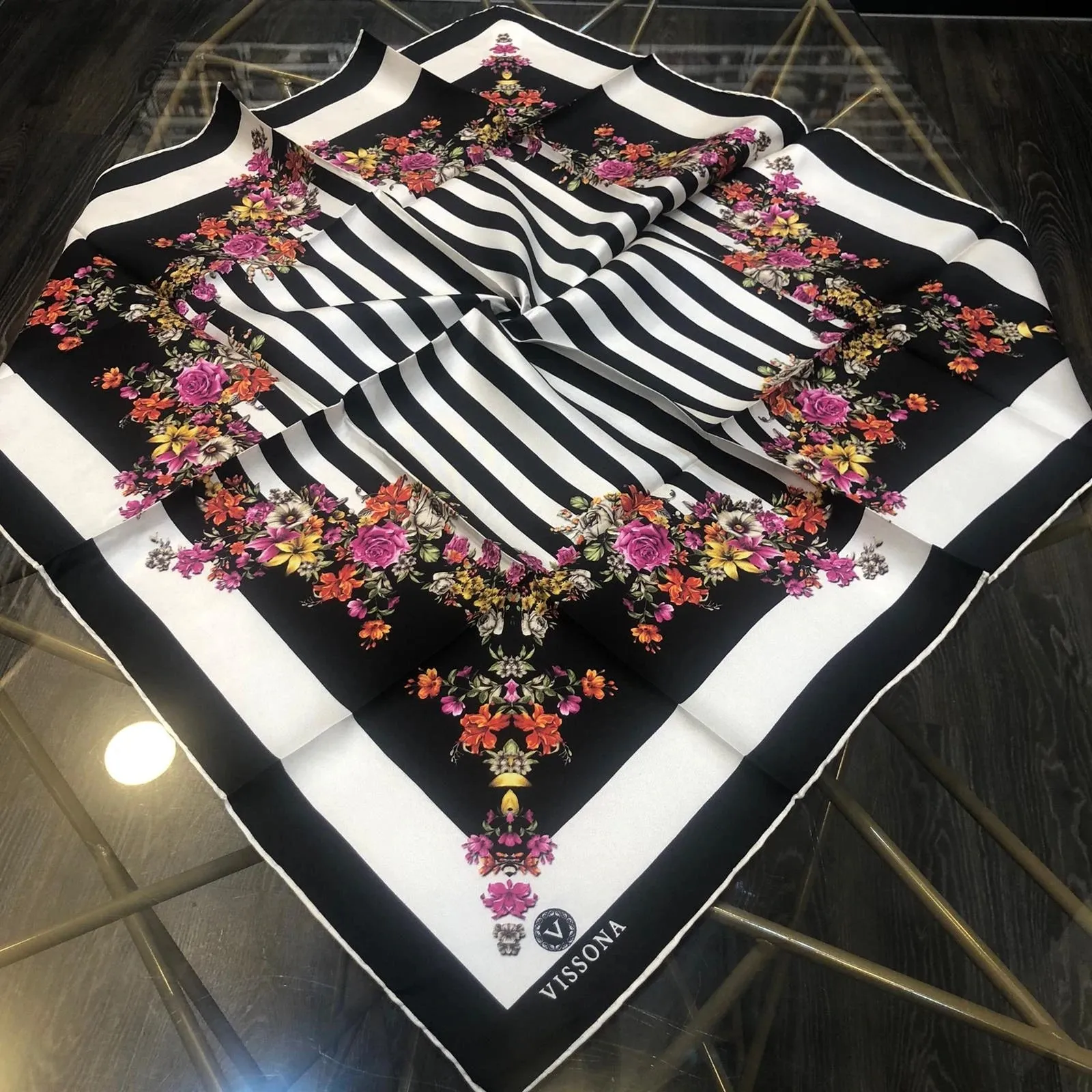 Vissona Floral Stripes Black/Pink VS7710 90cm