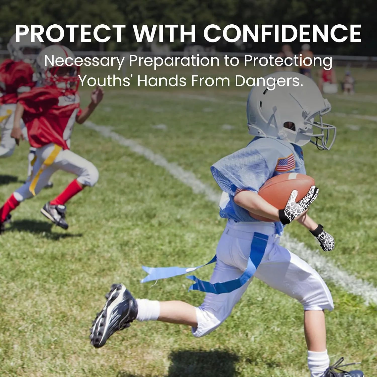 Youth Football Gloves with High Tack Silicone Gel Pad